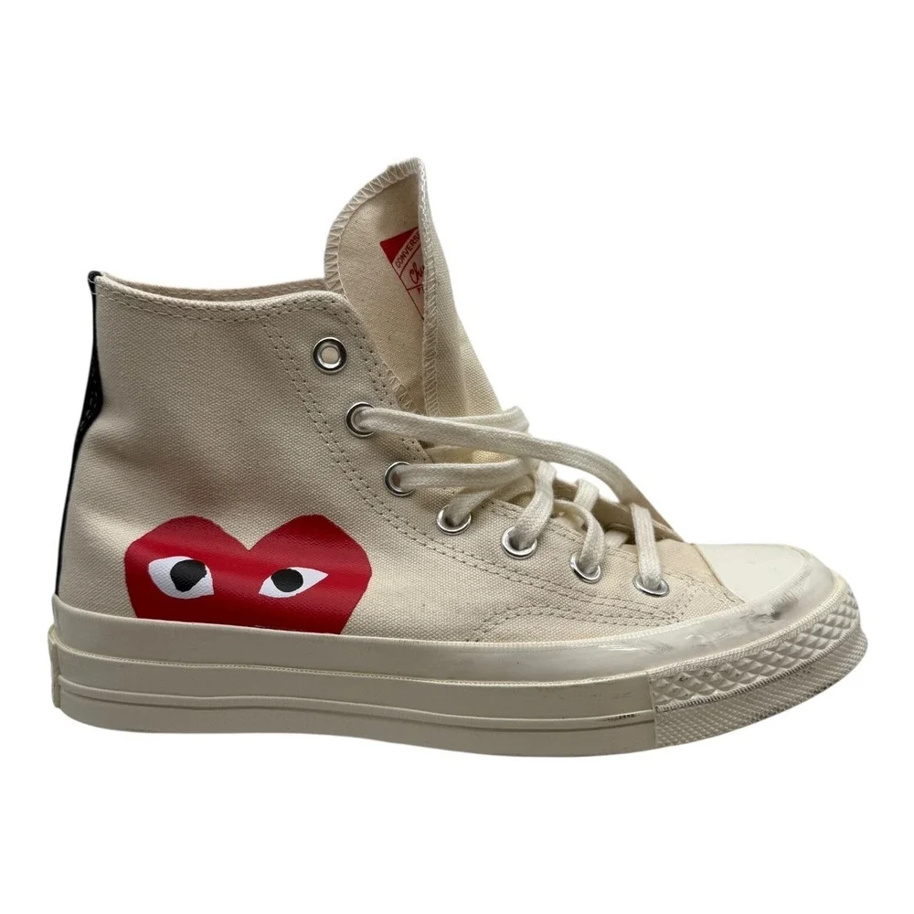 Converse Chuck 70 Hi Comme des‎ Garcons PLAY Sneakers Beige Heart Logo Size 5 - Picture 2 of 10